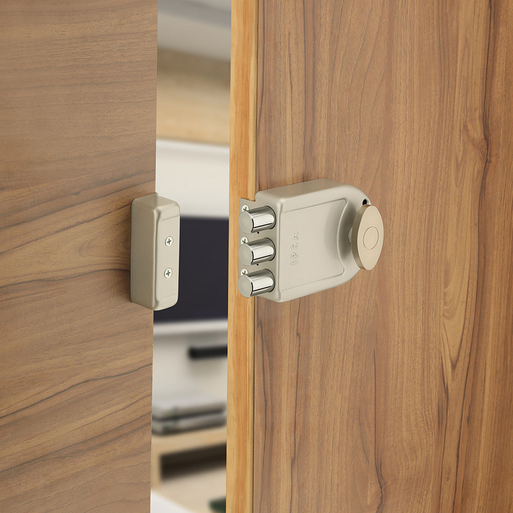IPSA Big Tribolt Main Door Rim Lock Lockset for Home with Computer Dimple Key Knob On Inside Small Deadlock Finish SS